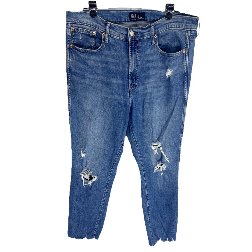 Gap Womens Blue High Rise Vintage Slim Jeans Size‎ 16 / 33 Distressed Raw Hem